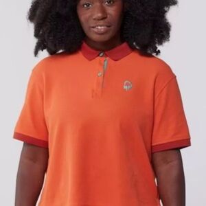 Orange Polo Shirt with Red Trim and Relaxed Fit NEW
